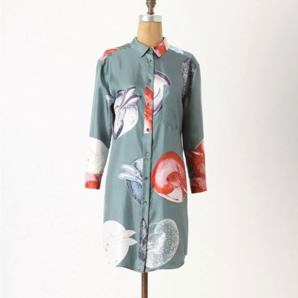 Anthropologie Zoologist by Charlotte Linton Warren Shirt Dress 100% Silk